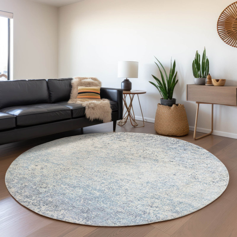 Premium Machine Washable Mayfield AMF36 Blue Rug, Round 8'