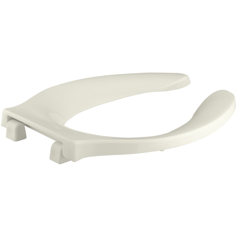 Stronghold Elongated Toilet Seat with Integrated Handle and Check Hinge, Biscuit