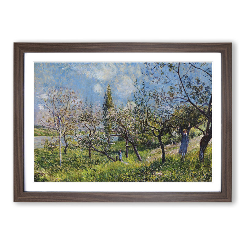 Orchard in Spring by Alfred Sisley - Picture Frame Painting, 36cm H x 48cm W x 2cm D, Walnut Framed