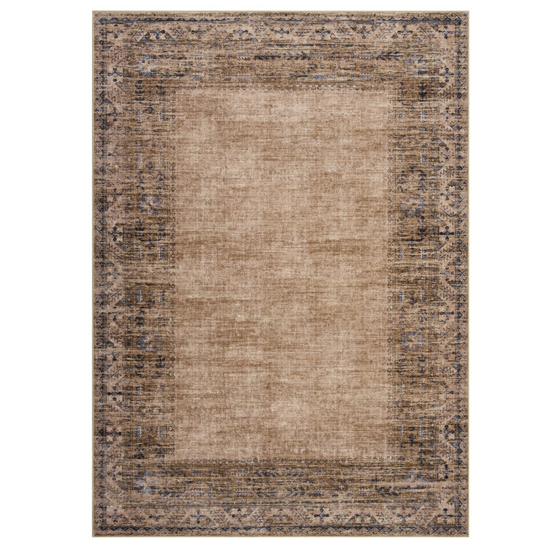 Machine Washable Rug for Living Room, Non-Slip Non-Shedding Rug, Low Pile Traditional Border Carpet, Indoor Foldable Floor Covering for Nursery, Bedroom, Dining Room