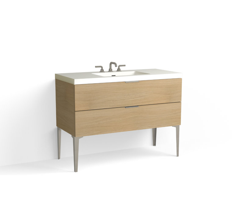Avila 48" W Freestanding Single Bathroom Vanity with Dean Leg, Satin Nickel, Matte White/8" Widespread, Biondo