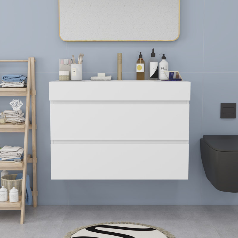 Meuble-lavabo moderne avec lavabo, Blanc, Blanc