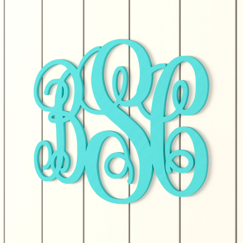 Décoration murale monogramme à 3 lettres, Oui, Bleu lagune, H 9 po x l 12 po