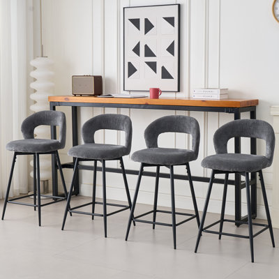 Swivel Upholstered Bar Stool with Iron Frame