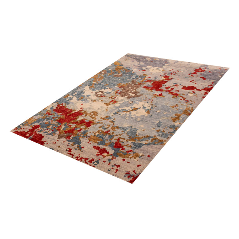 Tapis multicolore noué à la main de conception unique 6 pi 7 po x 10 pi 0 po One Of Kind