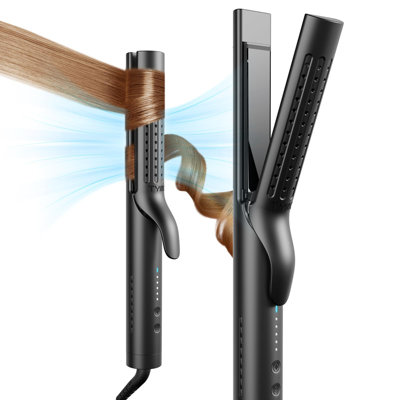 2-in-1 Hair Straightener & Curler - 360° Airflow 1.25 Inch Ionic Styling Tool with Dual Voltage & 5 Temps