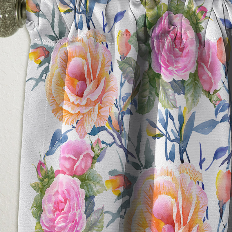 Rideau simple occultant Cascade Bouquet - bleu royal, mauve et blanc, L 52 po x L 90 po