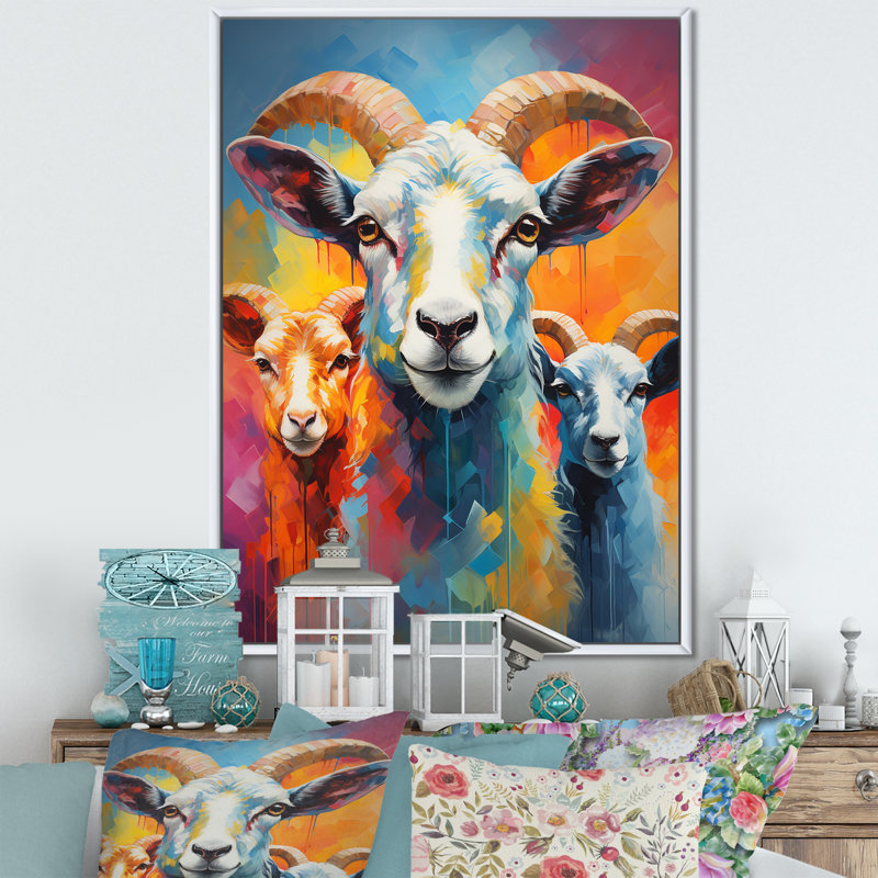 Popart Sheep Ewes II, reproduction d'art sur toile, H 44 po x l 34 po x P 1,5 po, Cadre flottant blanc