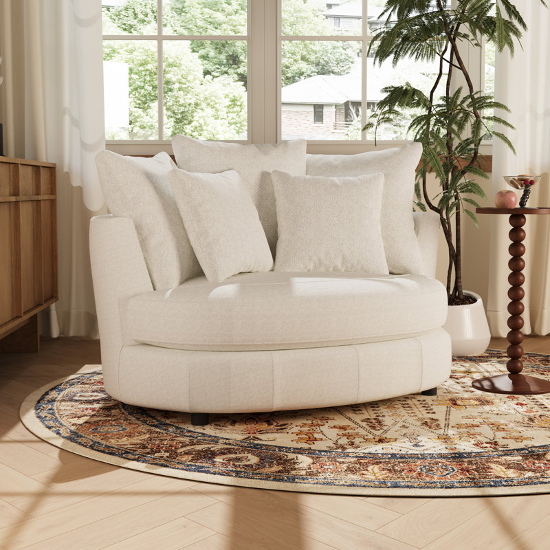 54.9" W Slipcovered Accent Barrel Chair,modern Oversized Sofa Chair With 5 Pillows, Beige