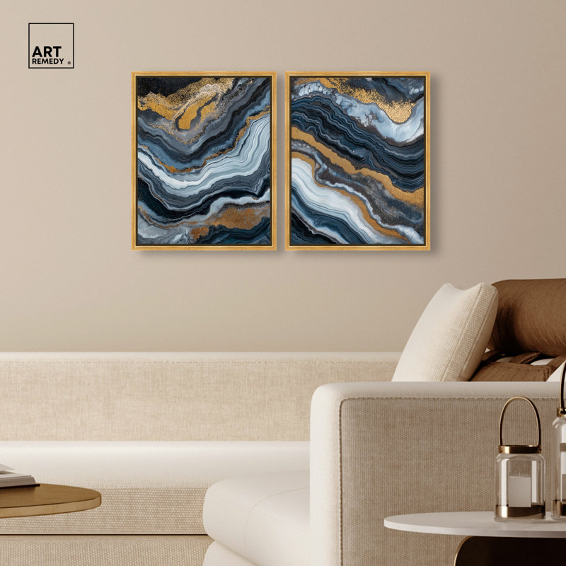 «Acrylique Flow Duo», ensemble de reproductions d'art encadrées par Art Remedy, cadre argenté, 16 x 20, H 21 po x l 17 po