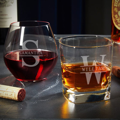 Customized Wine And Whiskey Glasses His And Hers Couples Gift Set