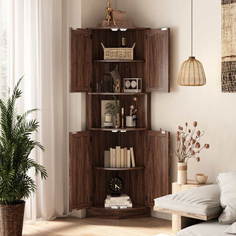 Armoire d'angle avec portes cannelées 64,7 po Ciauna, brun, Marron foncé