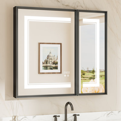Kassady Recessed & Surface LED Lighted Bathroom Medicine Cabinet, 3-Color, 2 Outlets, Defog Mirror