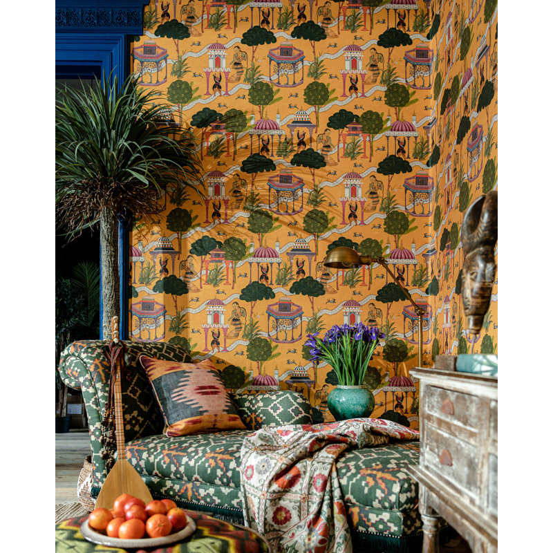 Tales Of Maghreb Wallpaper Roll, Green/Mauve/Pink/White