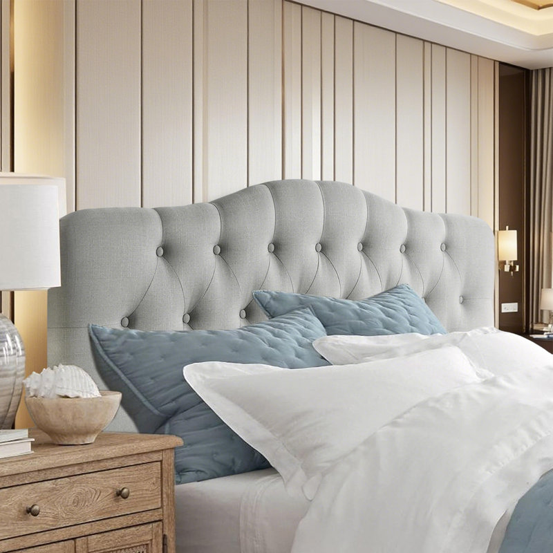 Linen Upholstered Headboard-Modern-Adjustable Height-Button Tufting, Full / Double, Gray