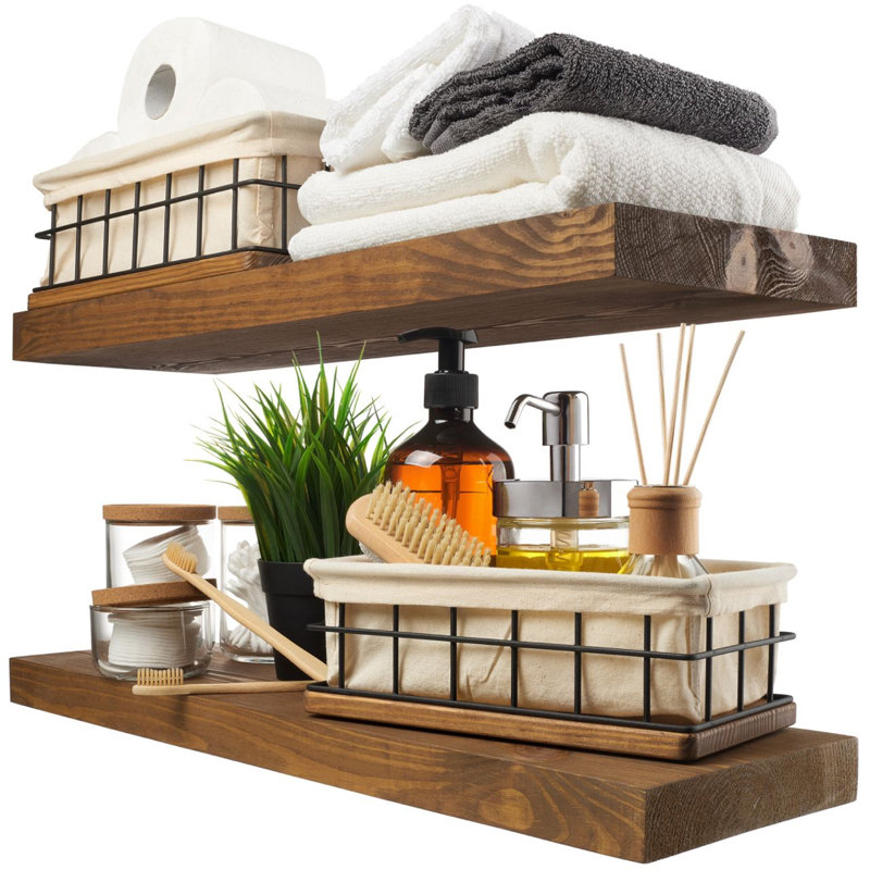 Solid Wood Floating Shelves, Wooden Shelves for Wall, Walnut, 1.2" H x 24" W x 6.7" D