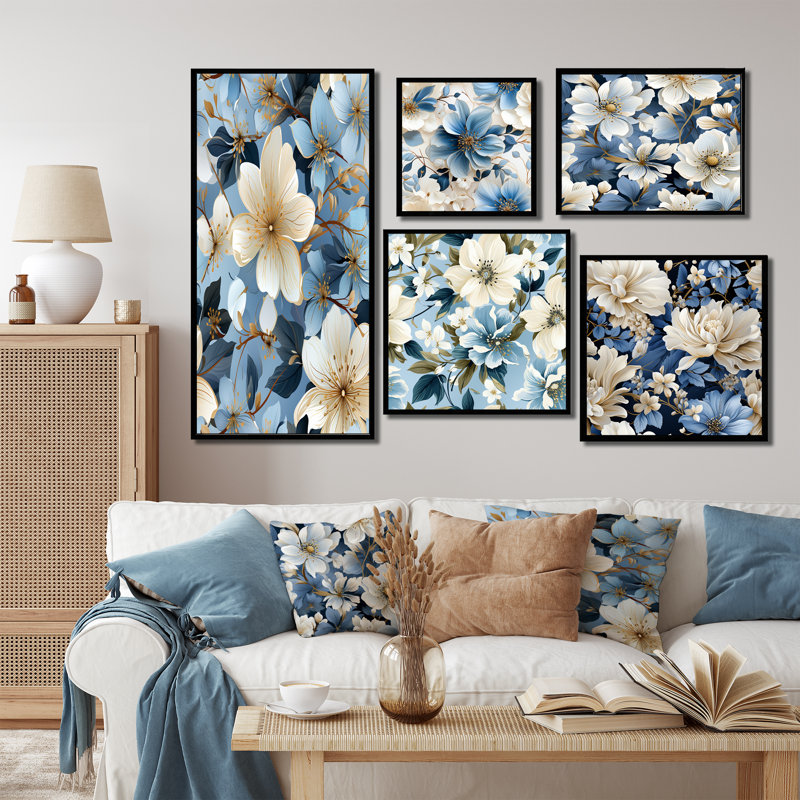 Englund - ensemble de 5 impressions murales florales, Cadre flottant noir