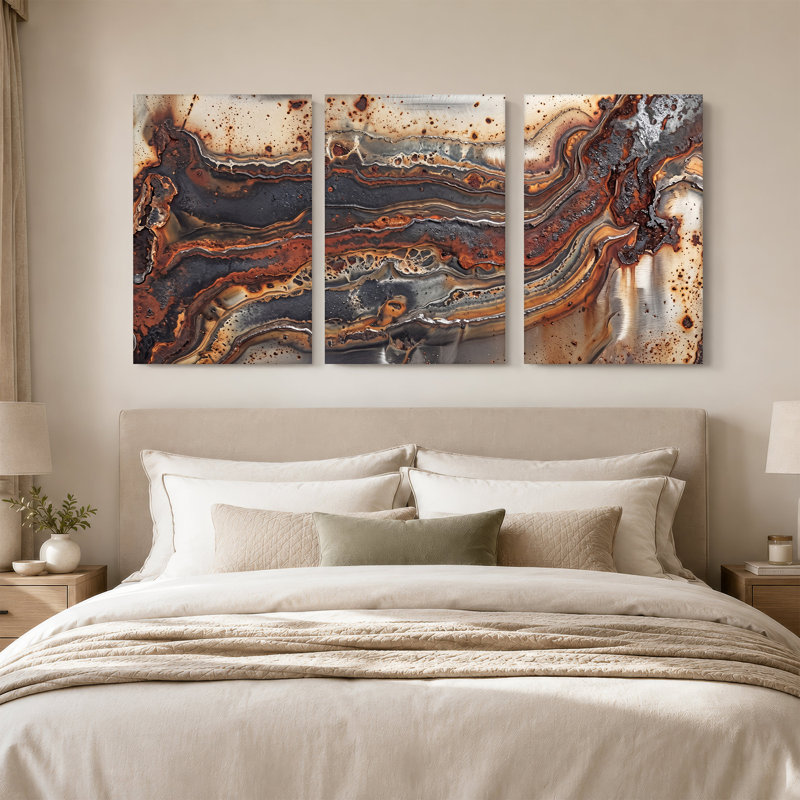 Ensemble de 3 toiles abstraites à texture abstraite en métal rouillé, 24"H x 16"W x 3pcs