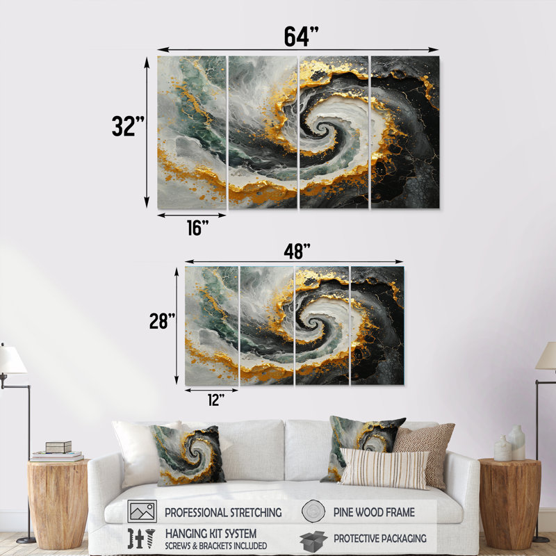 Corcoran - abstrait spirales murales - art mural moderne, 4, H 32 po x l 64 po