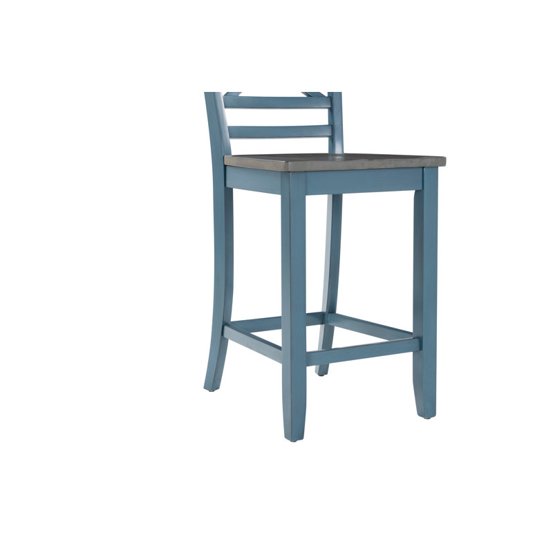 Dumas Acacia Solid Wood Counter Stool with Solid Wood Frame, Blue