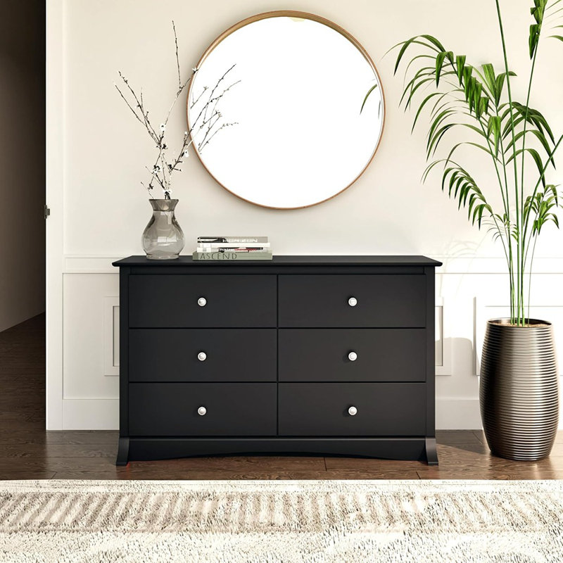 Commode 6 tiroirs traditionnelle pour chambre à coucher, commode fonctionnelle 17,5 po x l 48 po x H 29 po, noir, BDC-4829