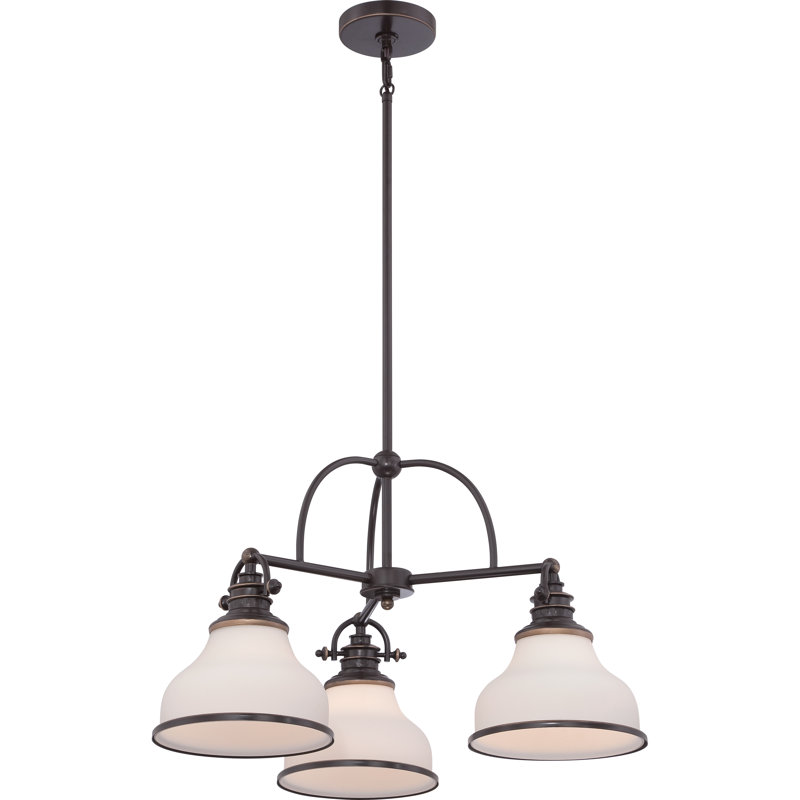 Grant 3-Light Palladian Bronze Chandelier, Palladian Bronze, Opal Etched