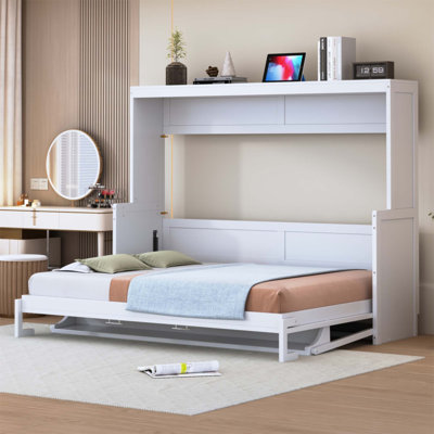 Full/Queen Wall Murphy Bed With Hydraulic Lift And Desk, Space-Saving And Stylish For Small Apartments And Studios