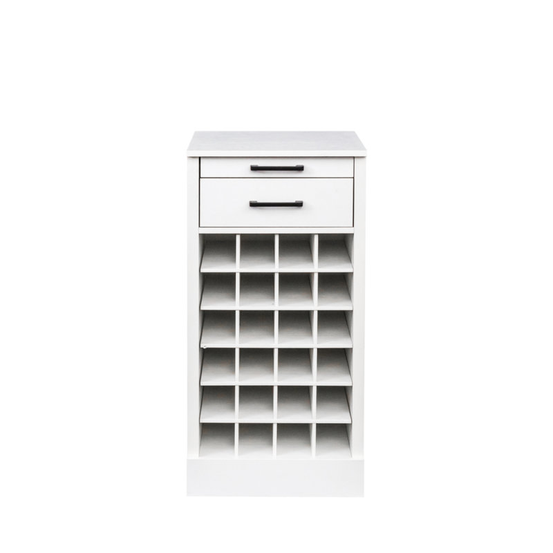 White Modular Wine Bar Cabinet with 28 Slots and Drawer