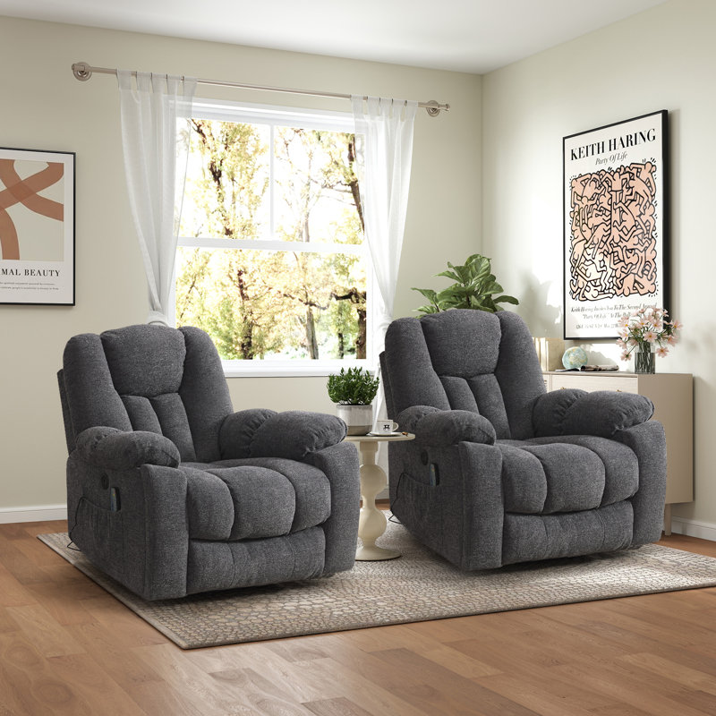41'' Oversized Power Lift Chair - Heated Massage Electric Recliner with Super Soft Padding Set of 2, Dark Gray Velvet
