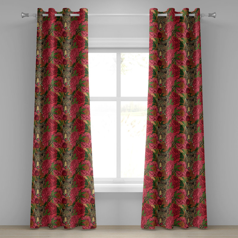 Dakota Fields Animals Grommet Curtain Tropical Leopard Floral Art 50" x 63" Pale Mustard and Pale Pink, 50" W x 72" L