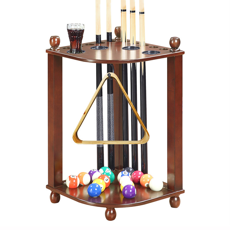 Walnut Corner Floor Cue Rack with Drink Holders