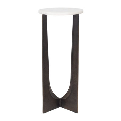  White Marble Accent Table – 24" H Brass Bronze Frame Side Table