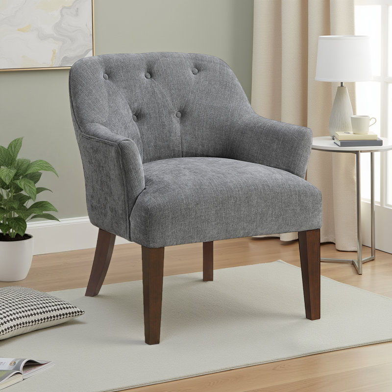 Perlas 26.5" Modern & Contemporary Accent Chair with Textured Fabric Upholstery, Button-Tufted Back & Solid Wood Legs