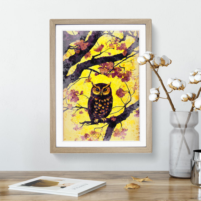 Owl at Sunset - Framed Print, 64cm H x 46cm W x 2cm D, Oak