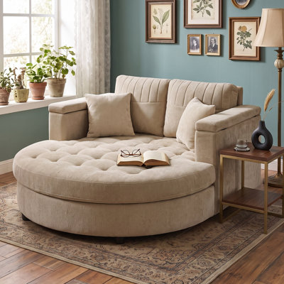 Serenity 54.7" Curved Chaise Lounge and Couch Sofa with Storage Armrests and Pillows