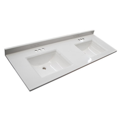 Camilla Cultured Marble Centerset Mount Rectangle Bowl Vanity Top with Integrated Backsplash in Solid White