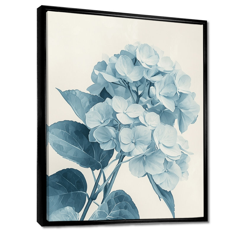 «Hortensias monochromes dans l'ombre du jardin I», reproduction sur toile, Noir, Impression encadrée flottante