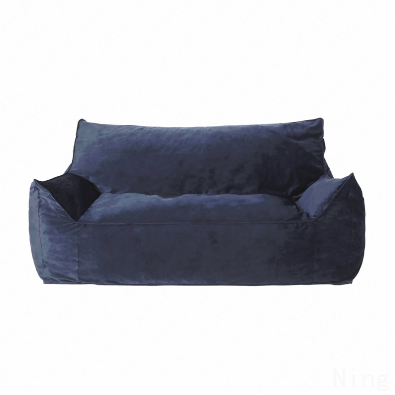 Velveteen 2-Seater Oversized Bean Bag Chair With Armrests, Dark Blue, Dark Blue Velvet