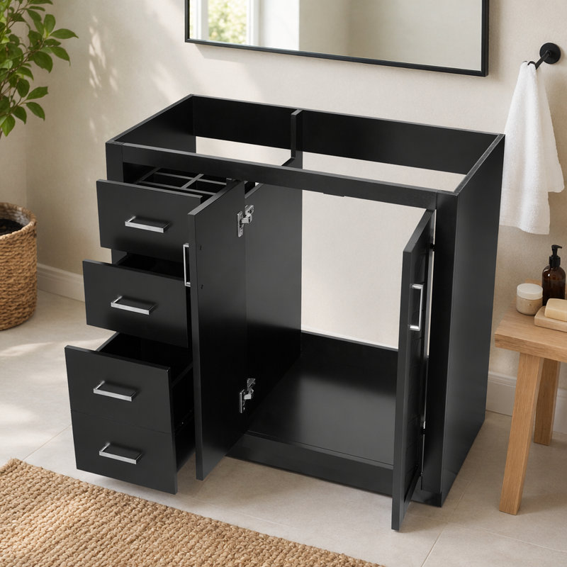 Meuble-lavabo 36 po, armoire de rangement en bois massif, Black, Black, Does Not Apply