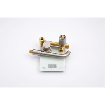 Bathroom Sink & Bathtub Faucet, Wall Mount, Brushed Nickel, Solid Brass Construction, Cartridge, 360 Degree Swivel Spout, Standard Plumbing Connections Mount Brass, Right Handle Location, 7.6 Inches