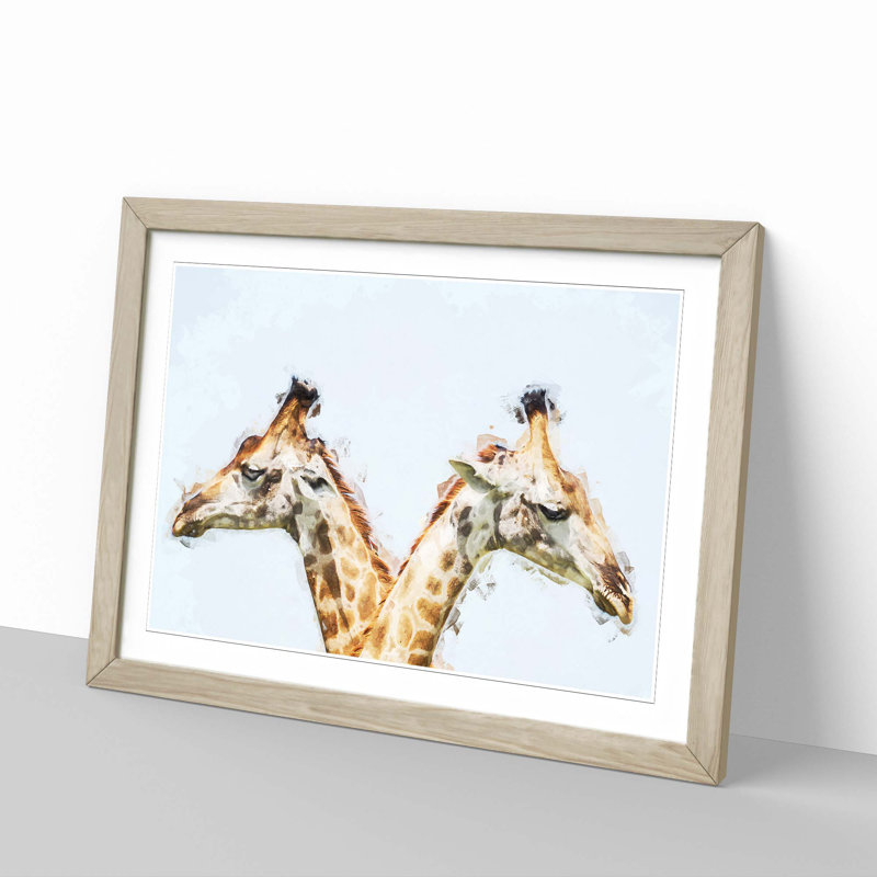 Giraffes Looking Both Ways - Picture Frame Graphic Art Print, Oak Framed, 48cm H x 65cm W x 2cm D