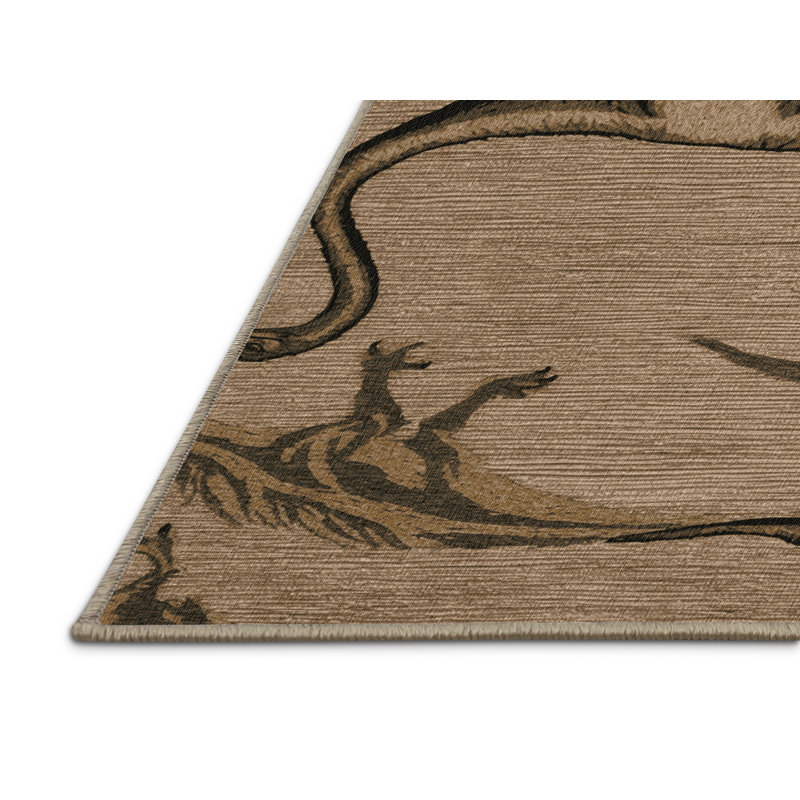 Tapis beige dinosaures lavable à la machine, Rond 7 pi