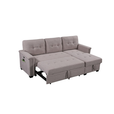 Ashlyn 84" Light Gray Reversible Sleeper Sectional Sofa With Storage Chaise