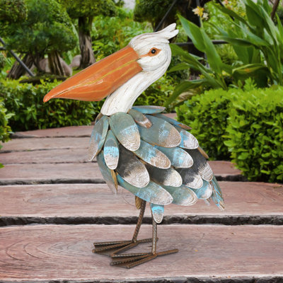  Wood and Metal Pelican Garden Statue