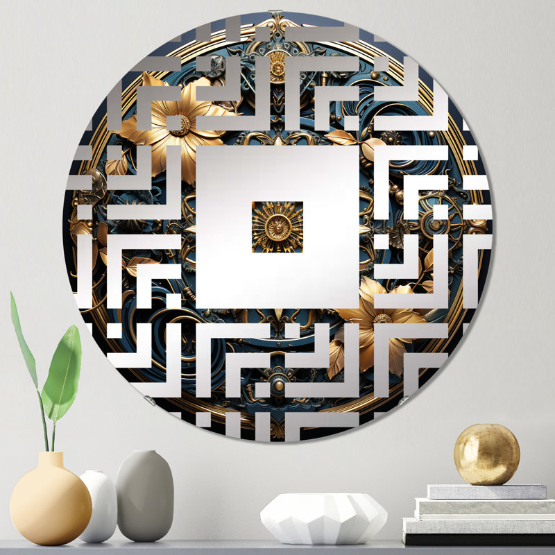 Miroir mural carré or et bleu sarcelle, 23,6 po x 23,6 po