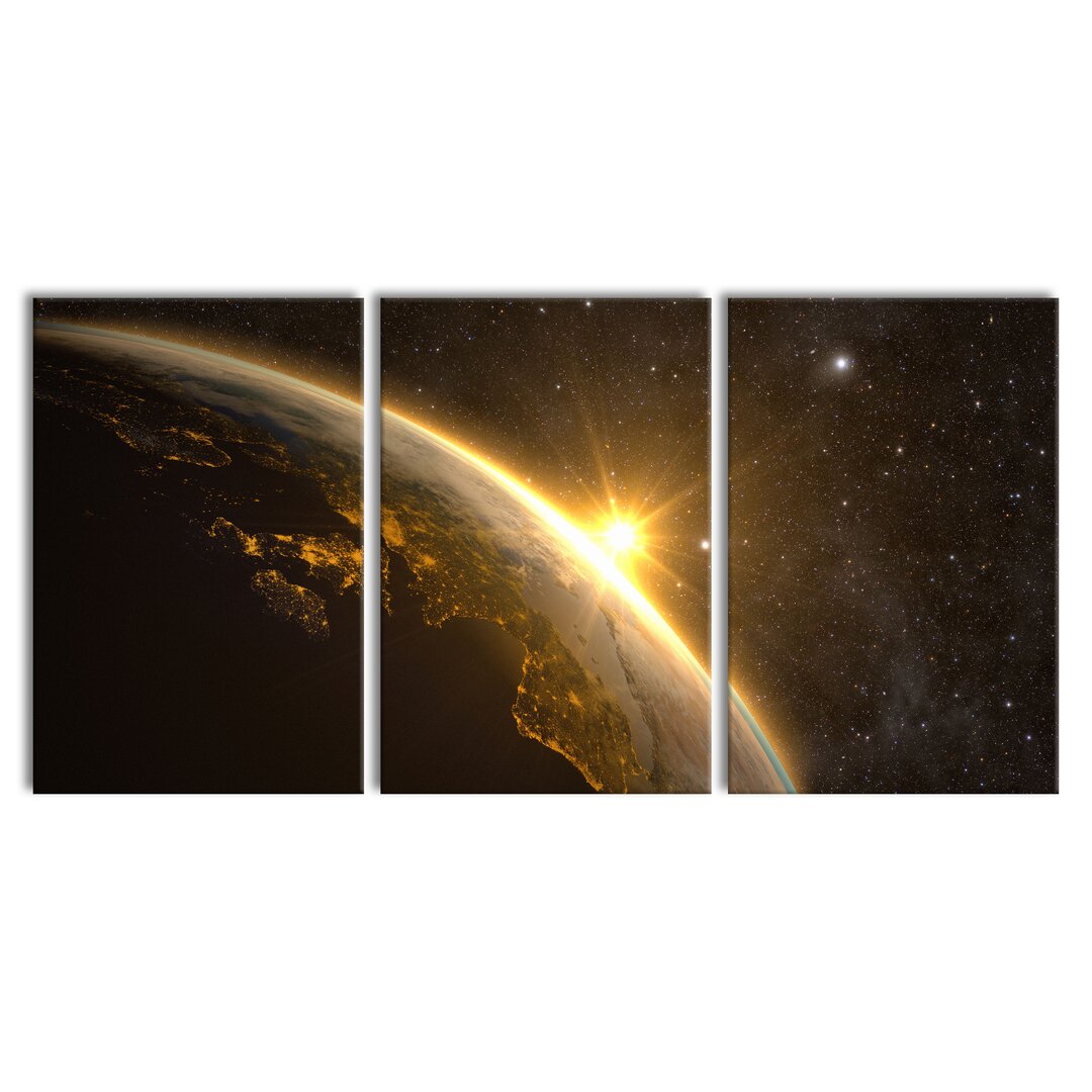 3-tlg. Leinwandbilder-Set Sun and Earth in Space