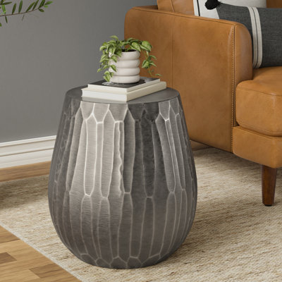 Nellie 19"W Graphite Cast Aluminum Industrial End Table with Round Top and Hammered Finish