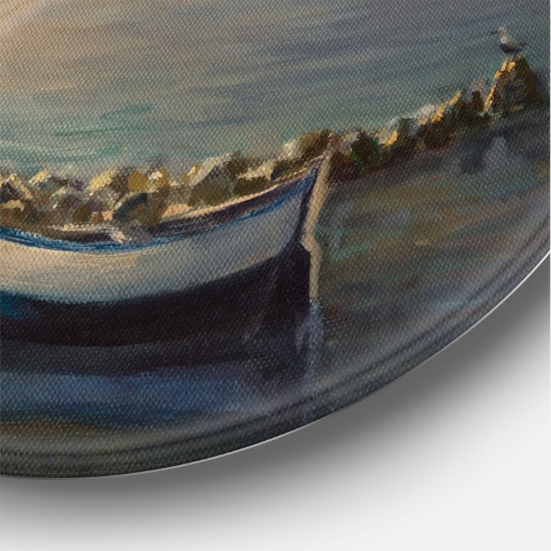 Lever de soleil romantique au bord de la mer - art mural nautique et côtier en cercle métallique, H 29 po x l 29 po x P 1 po