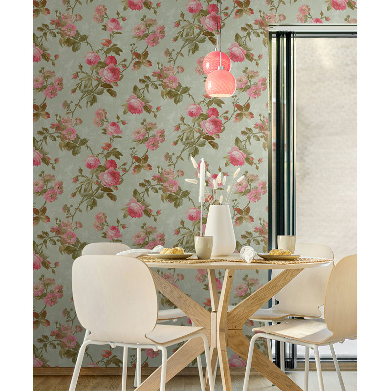  Papier peint sans branches avec motif floral eucalyptus et rose Renata Designs, Eucalyptus et rose