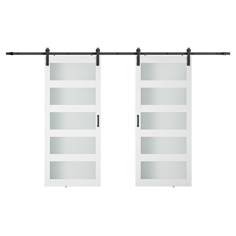 Glass Panelled Double Sliding Barn Door With Installation Hardware Kits, 48" x 84"